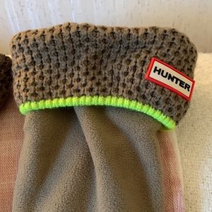 Hunter boot socks Tan neon green woven top fleece M EUC
